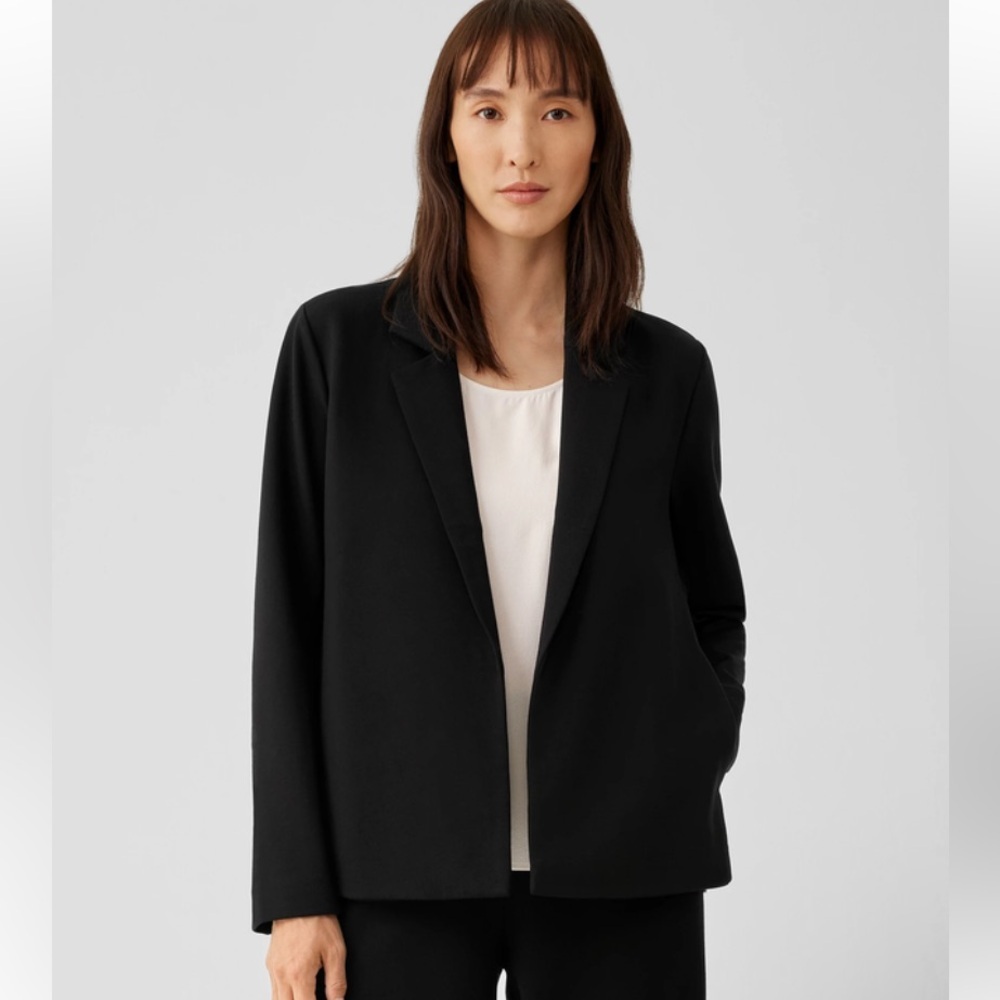 Eileen Fisher Washeable Flex Tencel Ponte Notch Collar Open Front Blazer Size MP